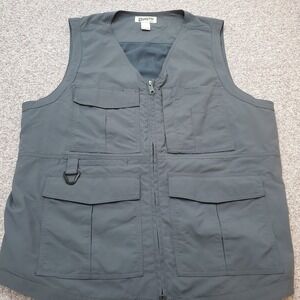 Duluth Trading Co Vest Mens Large Gray Utility Travel Fishing Multi Pocket Mesh